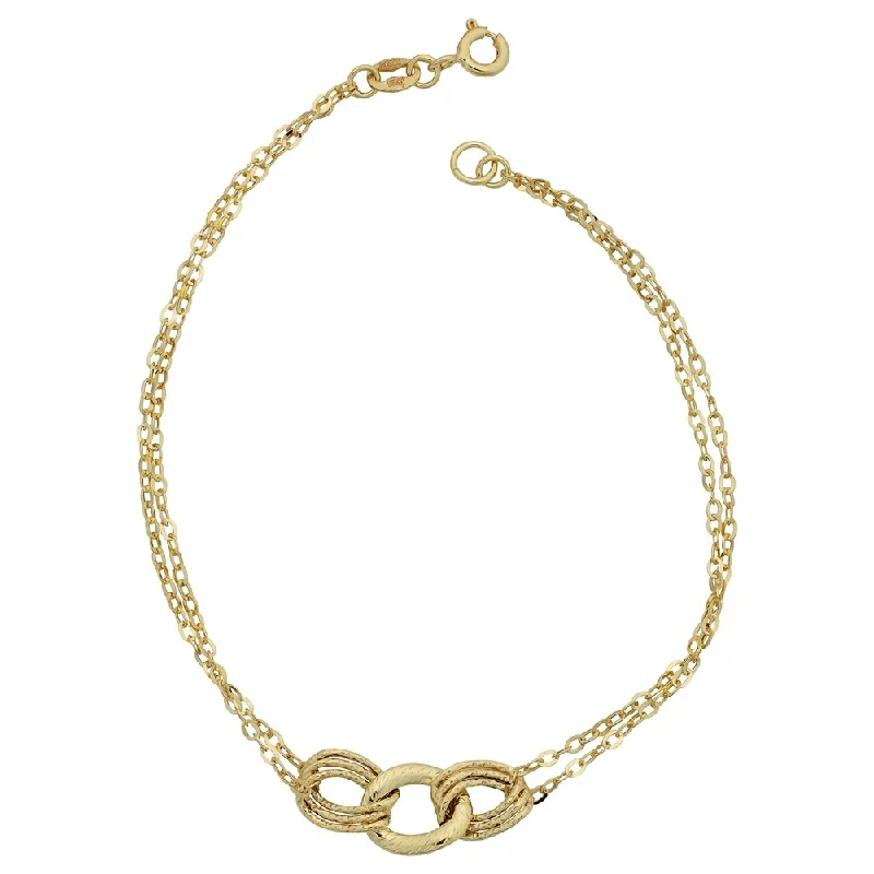 Drifting diamond bracelet-10k Yellow Gold 3-Link Diamond Cut Curb Double Strand Bracelet (7.5 inch)