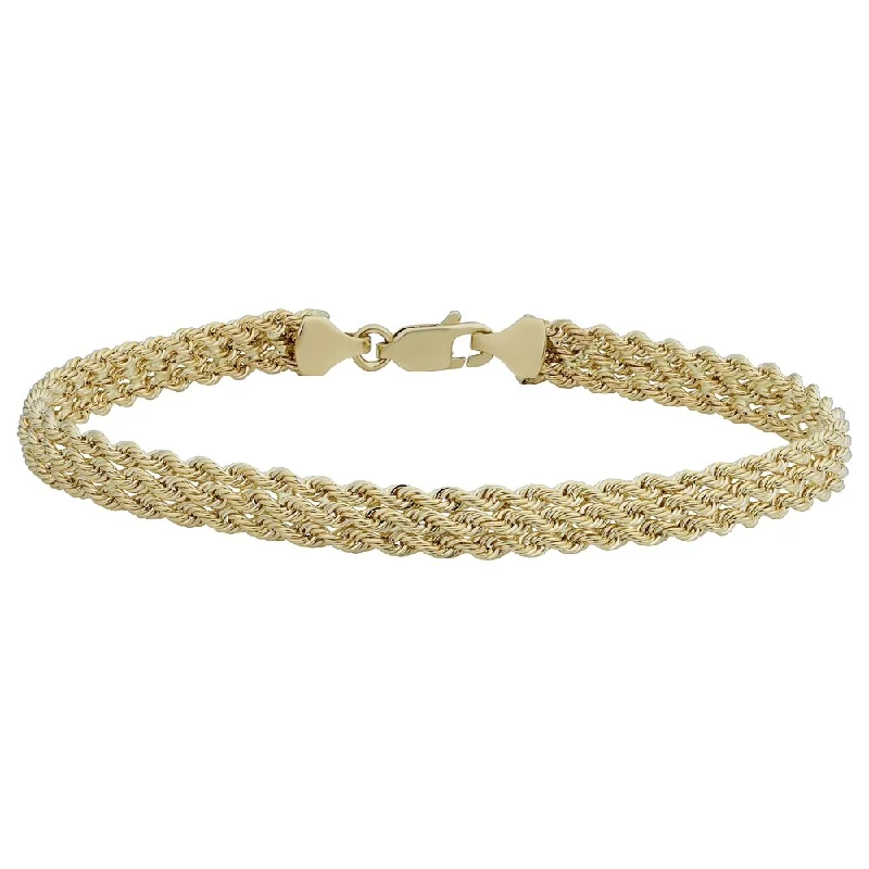 Lined band bracelet-10k Yellow Gold Triple Row Semi-solid Rope Bracelet (7.5 inches)