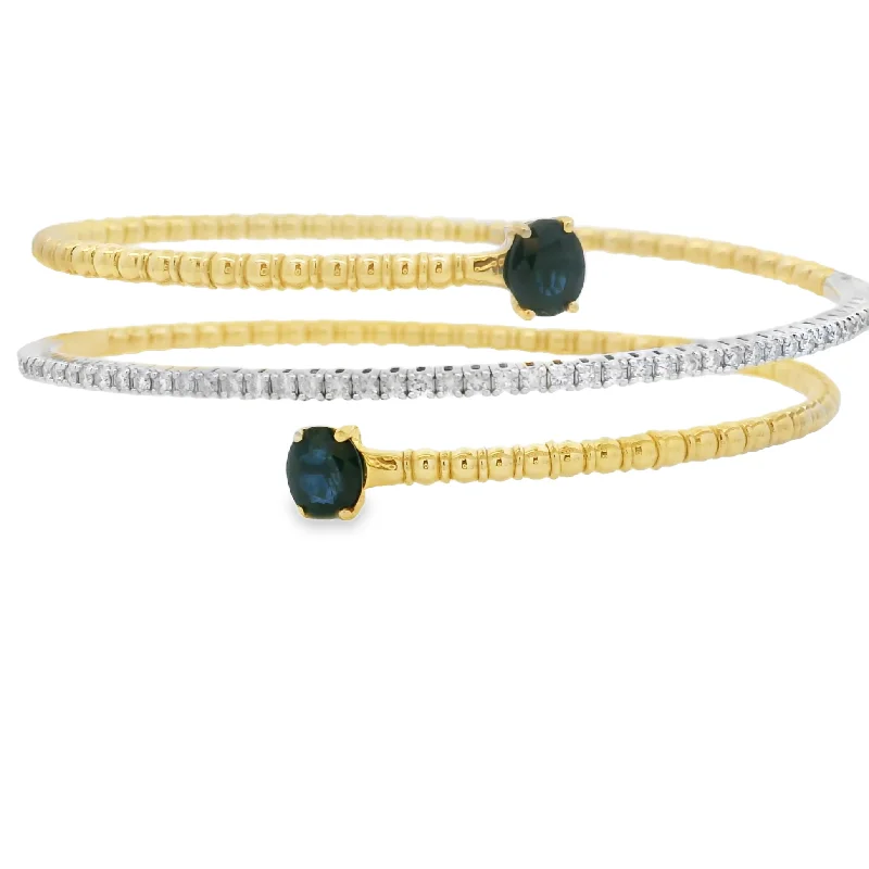 Fine-edged bracelet-14K White and Yellow Gold Three-Row Flexible Bangle