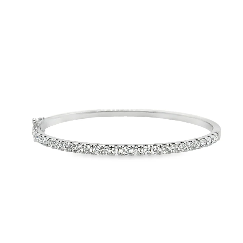 Carved pattern bracelet-14K White Gold Diamond Bangle Bracelet - 2.06ctw