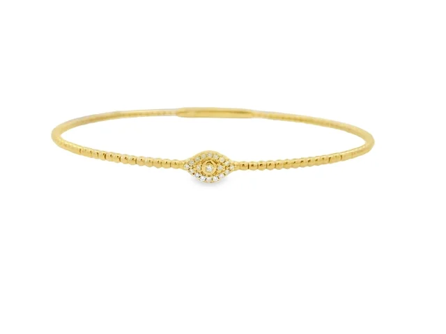 Droplet bracelet-14K Yellow Gold Diamond Eye Flexible Bangle Bracelet

This stylish bangle bracelet features .07ctw of natural diamonds set in 14K yellow gold, creating a sleek and flexible design that adds a subtle sparkle to any look.