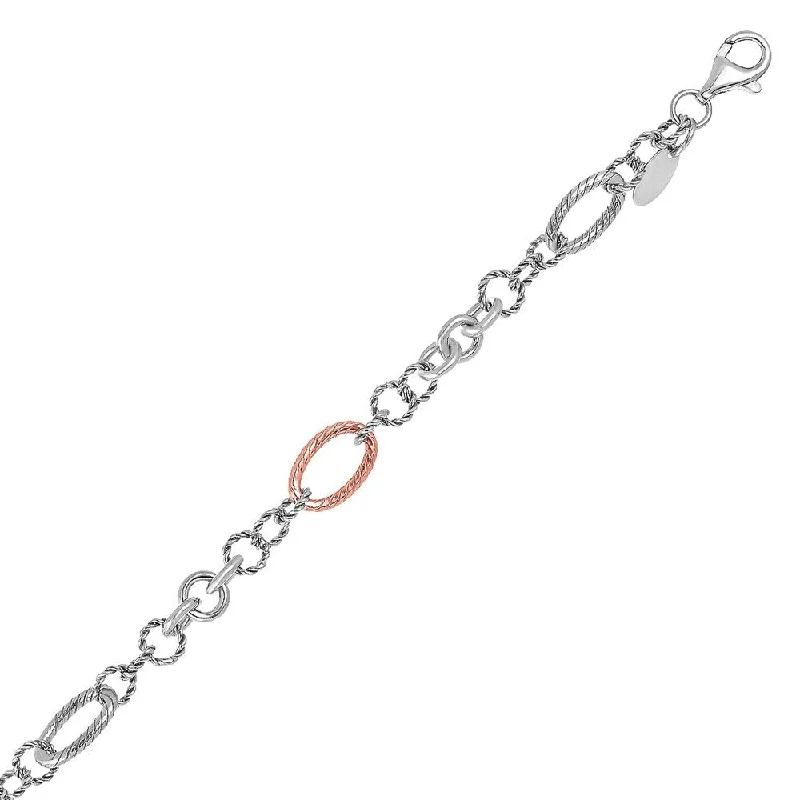 Slim diamond bracelet-18k Rose Gold and Sterling Silver Rope Style Link Bracelet