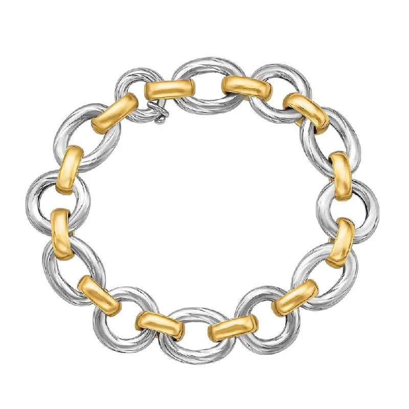 Bold granite bracelet-18k Yellow Gold and Sterling Silver Diamond Cut Rhodium Plated Bracelet