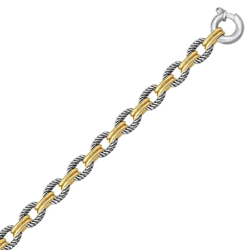 Glossy platinum bracelet-18k Yellow Gold and Sterling Silver Dual Polished and Cable Style Chain Bracelet