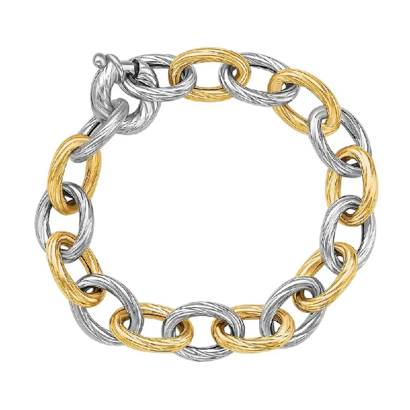 Flecked band bracelet-18k Yellow Gold and Sterling Silver Rhodium Plated Diamond Cut Chain Bracelet