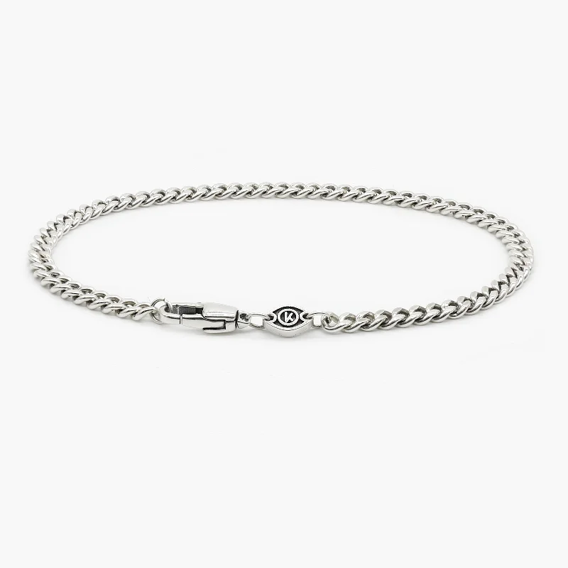 Light silver bracelet-4mm Sterling Silver Cuban Link Chain Bracelet