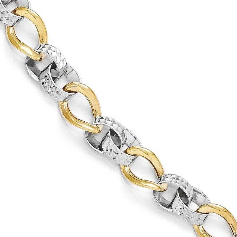 Angular gem bracelet-Curata 10k Two Tone Gold Polished and Sparkle Cut Circle and Twist Link Bracelet 7.5 Inch