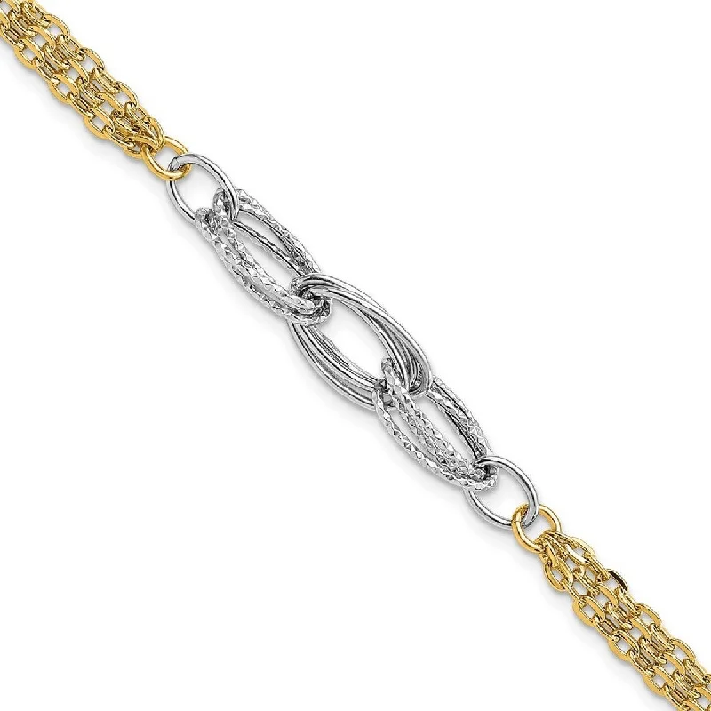 Slope gem bracelet-Curata 14k Two Tone gold Sparkle Cut and Polished Fancy Link Bracelet 7.5 Inch