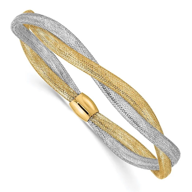 Eight-gem bracelet-Curata 14k Two tone Gold Twisted Woven Mesh Stretch Bracelet