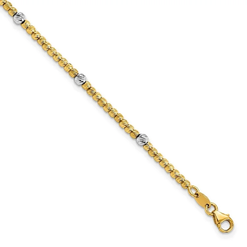 Untamed pearl bracelet-Curata 14k Two tone Polished Sparkle Cut Beaded Bracelet 7.5 Inch