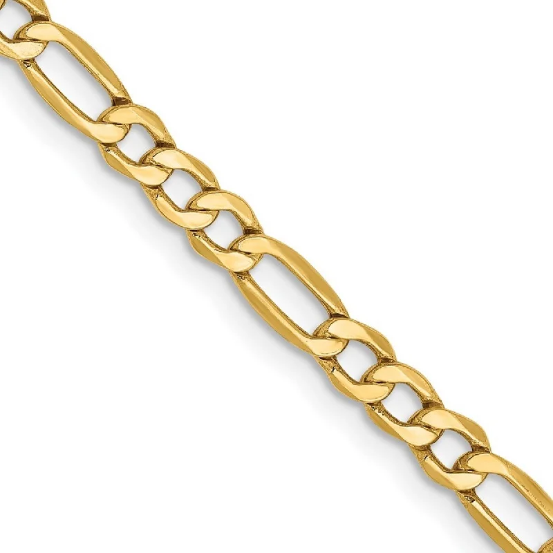 Wire-arc bracelet-Curata 14k Yellow Gold Hollow Polished Lobster Claw Closure 3.5mmSemi-Solid Figaro Chain Bracelet - 8 Inch