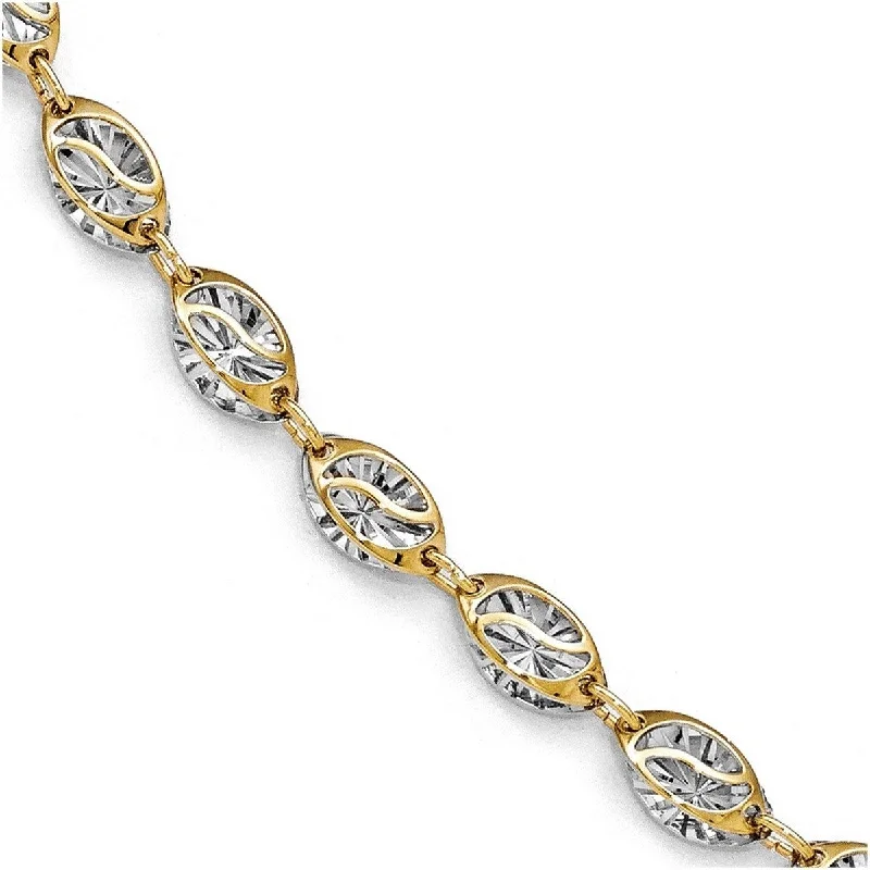 Chilly topaz bracelet-Curata 14k Yellow Gold With White Rhodium Polished and Sparkle Cut Bracelet 7.5 Inch