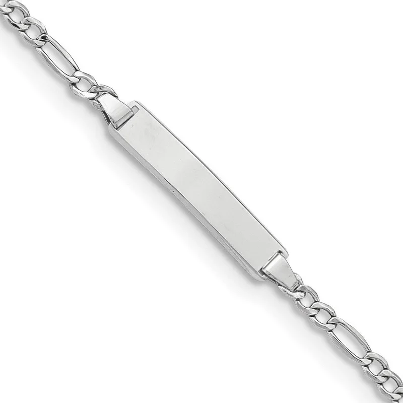 Open coil bracelet-Curata 4.5mm 14k White Gold Engravable Polished ID With Semi solid Figaro Bracelet