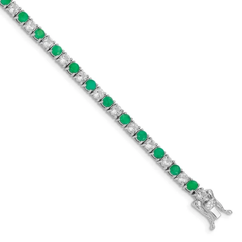 Slope gem bracelet-Curata 925 Sterling Silver Polished Box Catch Closure Emerald and CZ Cubic Zirconia Simulated Diamond Tennis Bracelet