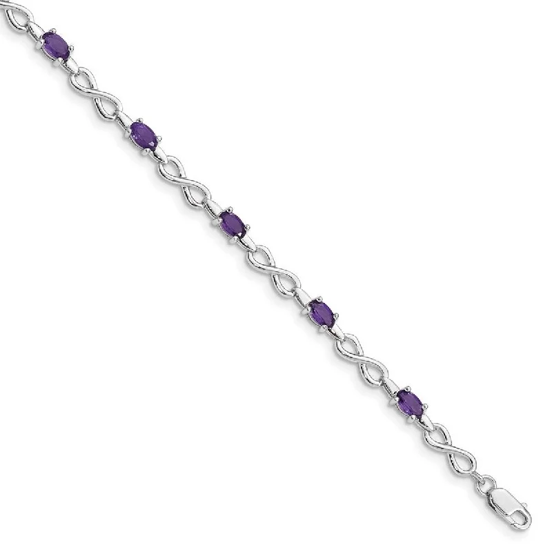 Ridge motif bracelet-Curata 925 Sterling Silver Polished Lobster Claw Closure Amethyst Bracelet