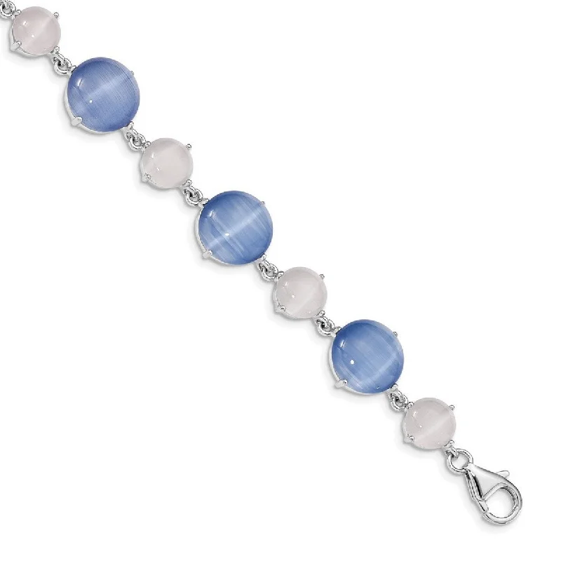 Bold granite bracelet-Curata 925 Sterling Silver Rhodium Plated Created Blue Cats Eye With 1inch Ext. Bracelet 7 Inch