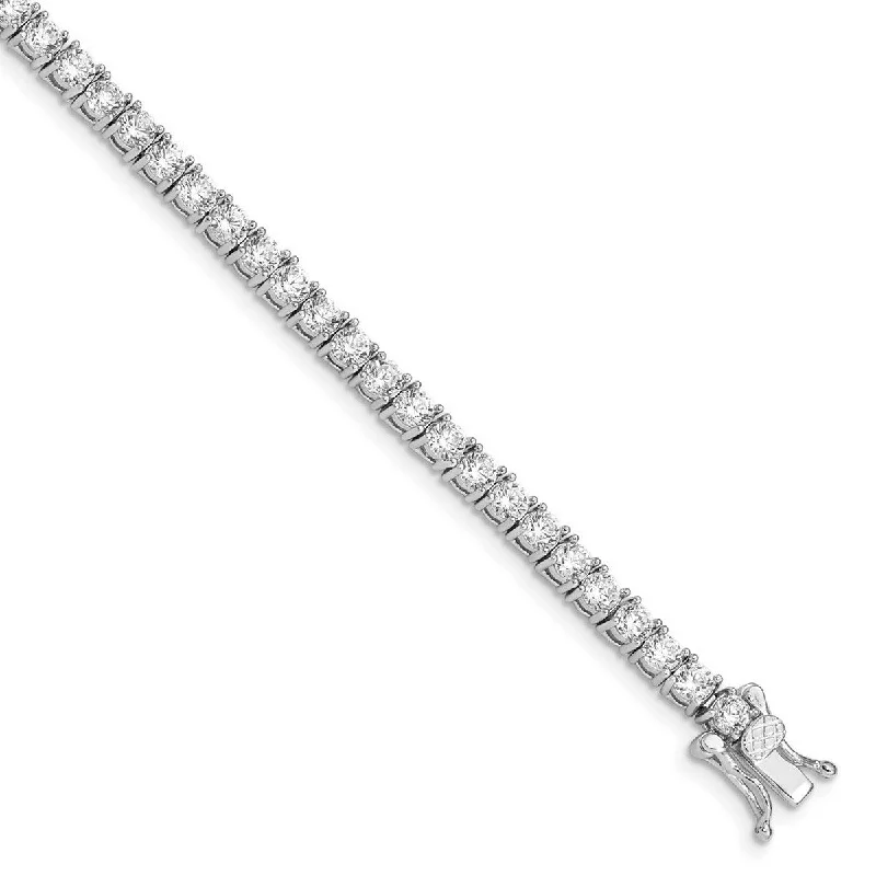 Ethnic grooved bracelet-Curata 925 Sterling Silver Solid Polished Open back Reversible Safety clasp Box Catch Closure CZ Cubic Zirconia Simulated