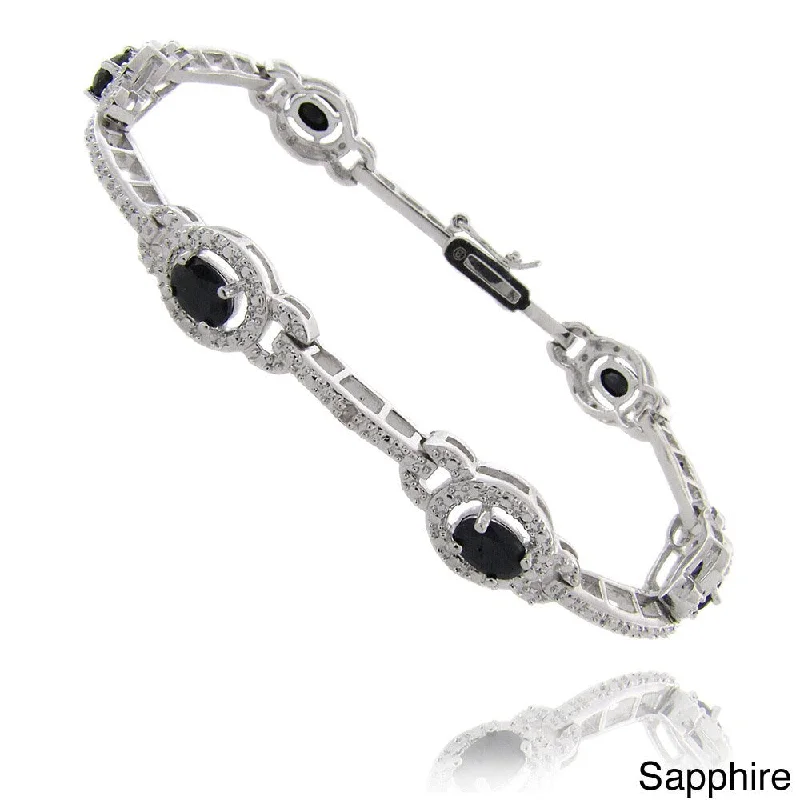 Contoured bracelet-Dolce Giavonna Silverplated Gemstone and Diamond Accent Bracelet