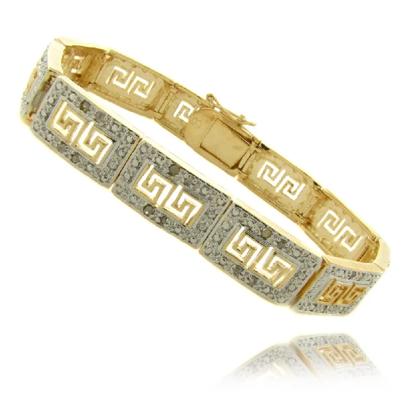 Flower-bud bracelet-Finesque 14k Gold Overlay 1/4 ct TW Diamond Greek Key Design Bracelet