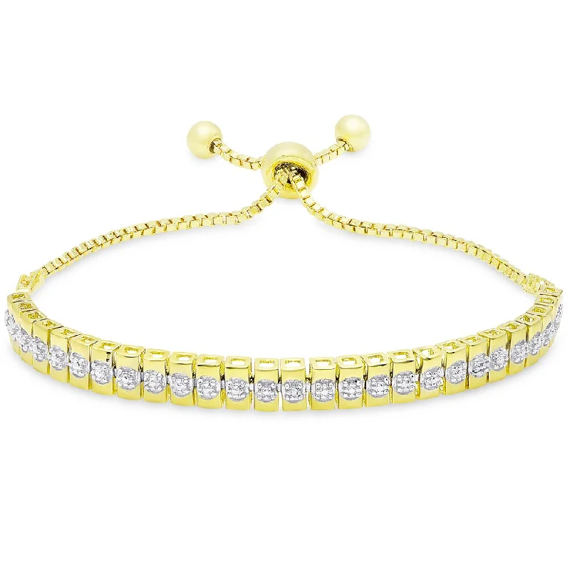 Triple-heart bracelet-Finesque Gold and Silver Overlay Diamond Accent Line Adjustable Slider Bracelet