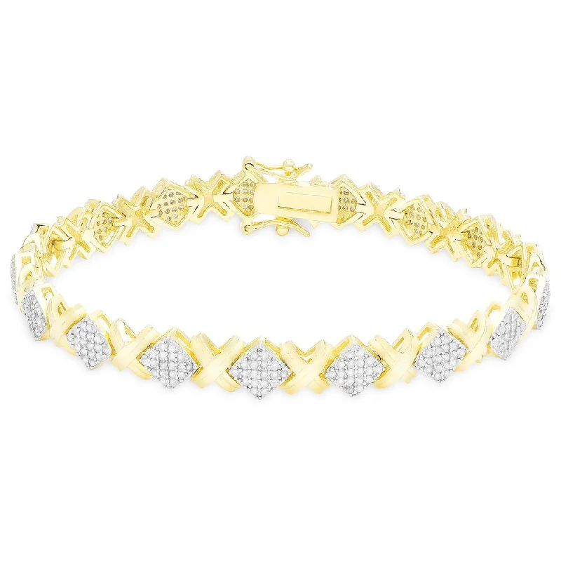 Encased gem bracelet-Finesque Gold Over Silver or Sterling Silver 1 1/2 CT TDW Diamond XO Bracelet