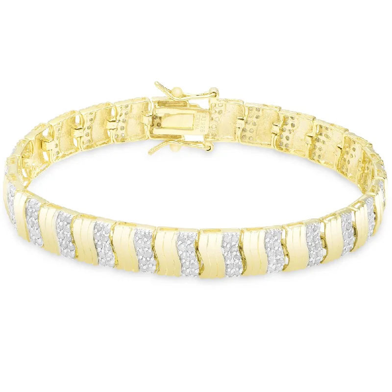 Rolling wave bracelet-Finesque Gold Over Sterling Silver 2 1/2 ct TDW Diamond Stripe Design Bracelet