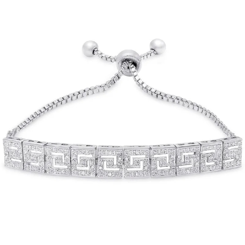 Encased gem bracelet-Finesque Silver Overlay 1/4ct TW Greek Key Adjustable Bracelet