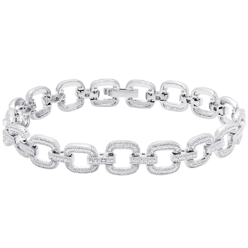 Encased gem bracelet-Finesque Silver Overlay Diamond Accent Square Link Bracelet