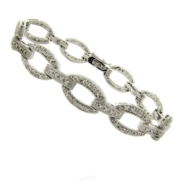 Satin iron bracelet-Finesque Silverplated 1/4ct TDW Diamond Oval Link Bracelet (I-J, I2-I3)