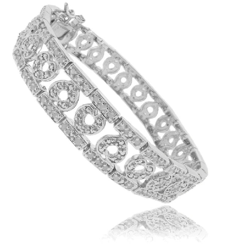 Lined band bracelet-Finesque Silverplated 1ct TDW Diamond Heart Bracelet