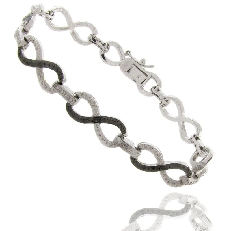 Inscribed initial bracelet-Finesque Silverplated Black and White Diamond Accent Infinity Bracelet