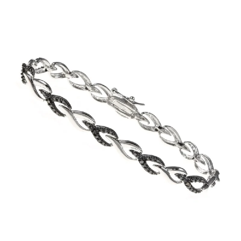 Natural stone bracelet-Finesque Sterling Silver 1/10ct TDW Black Diamond 'V' Link Bracelet