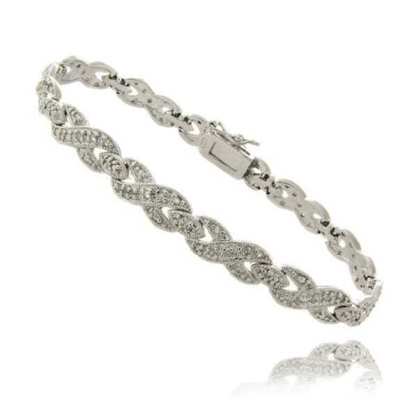 Striated design bracelet-Finesque Sterling Silver 1/2ct TDW Diamond 'XO' Bracelet