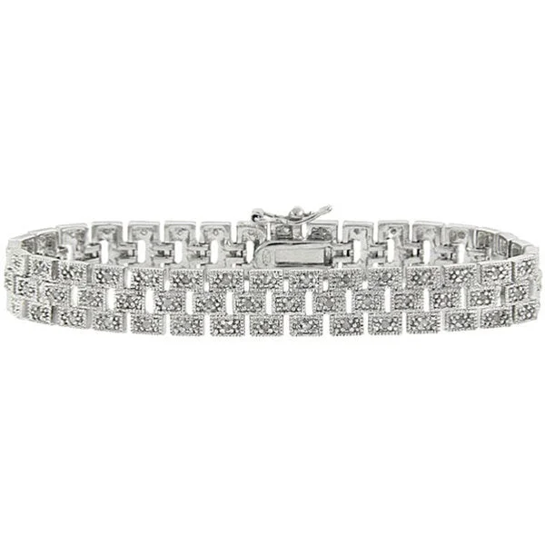 Glinting silver bracelet-Finesque Sterling Silver 1ct TDW Diamond Brick Design Bracelet (J-K, I3)