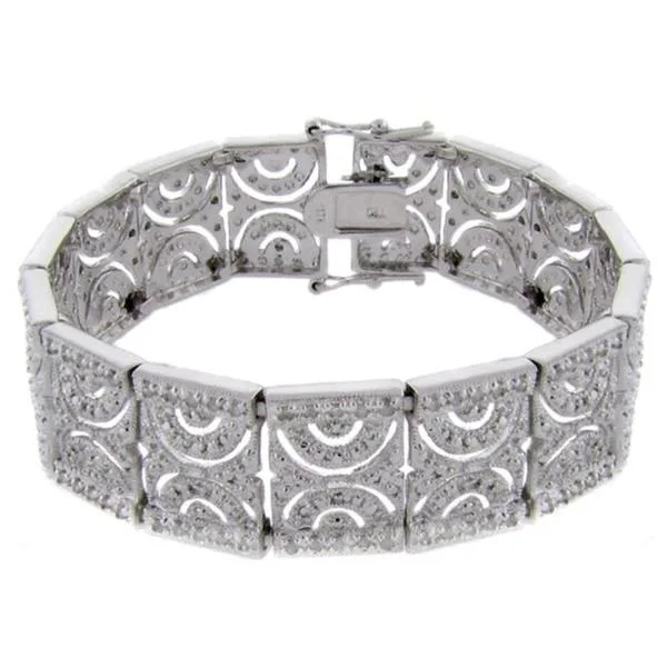 Wire-arc bracelet-Finesque Sterling Silver 1ct TDW Diamond Half Circle Link Bracelet (I-J,I2-I3)