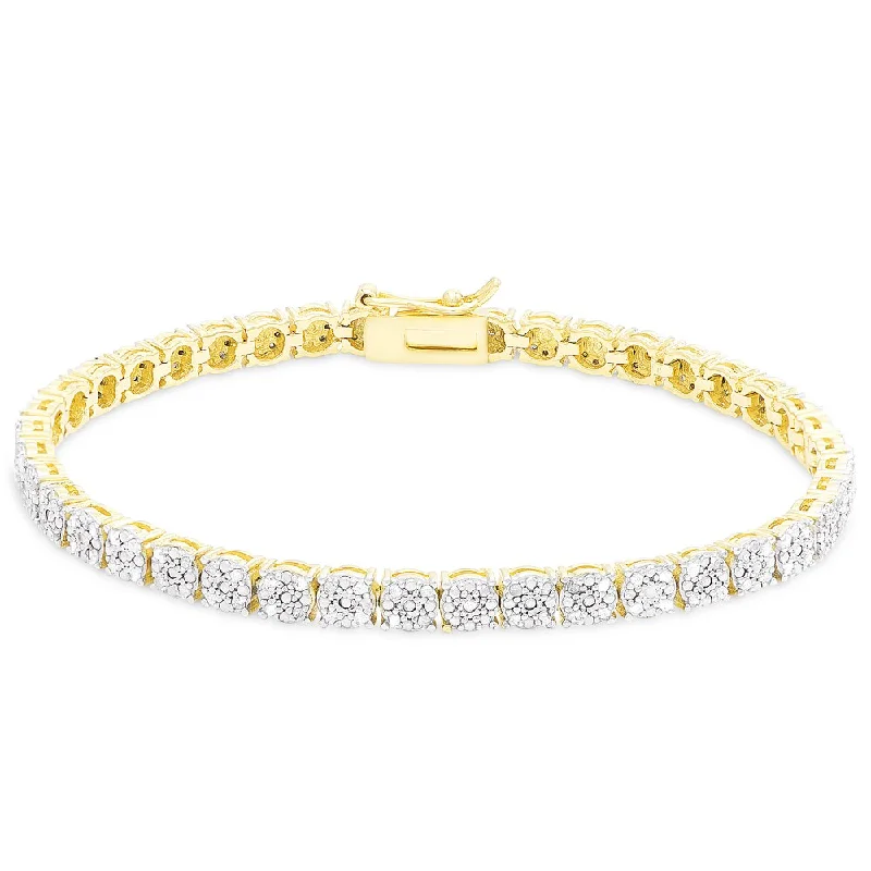 Flat-set stone bracelet-Finesque Sterling Silver or Gold Over Silver 1 ct TDW Diamond Bracelet