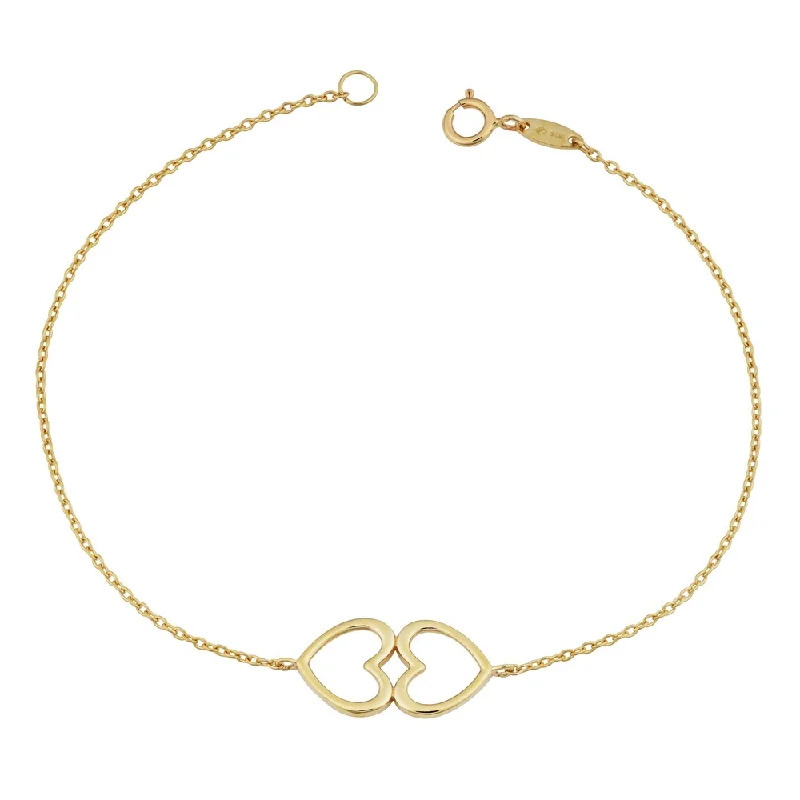 Malleable gem bracelet-Fremada 14k Yellow Gold High Polish Double Heart Bracelet (7.25 inches)