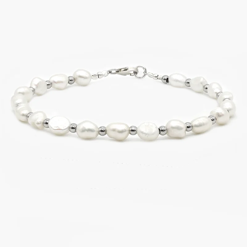 Contoured bracelet-Freshwater Pearl Silver Bracelet