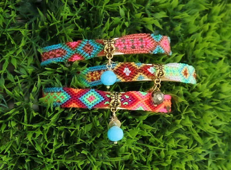 Knitted bracelet-Friendship Bangles in Turq Multi