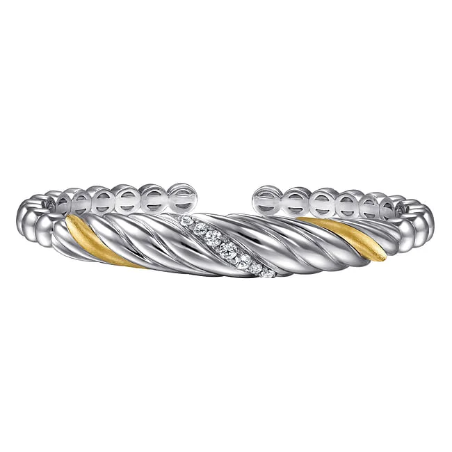 High cabochon bracelet-Gabriel & Co Silver and Yellow Gold Bangle