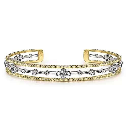 Glossy stone bracelet-Gabriel & Co Yellow-White Diamond Bujukan Bangle