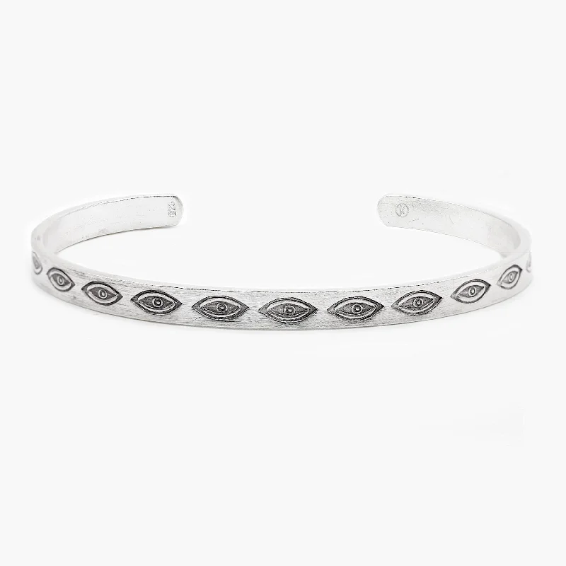 Tall gem bracelet-Hand-Forged Multi Evil Eye Polished Silver Bangle