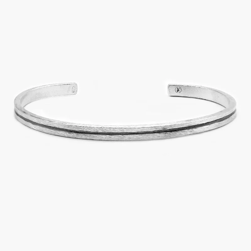 Light morganite bracelet-Hand Forged Sterling Silver Bangle With Oxidised Line