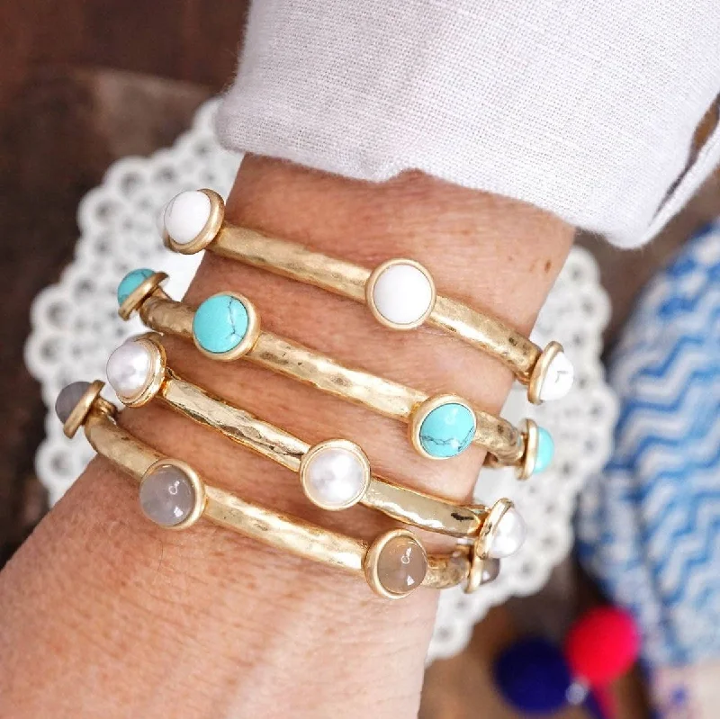 Slope gem bracelet-Jeweled Golden Bangle with Semi Precious Stones