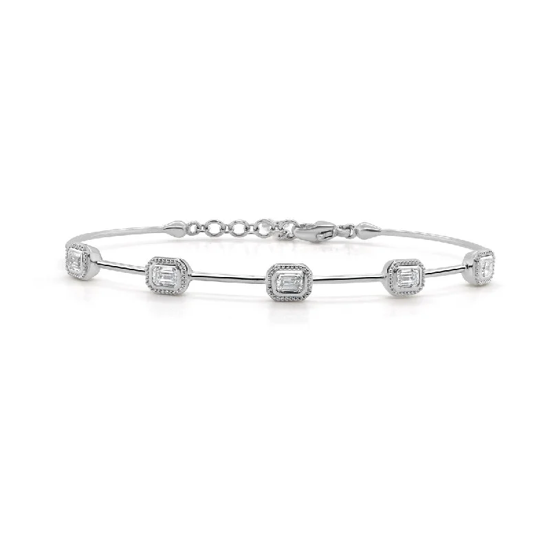 Celestial moon bracelet-Joelle Diamond Bracelet Emerald Cut .50ct. 14K Gold - White