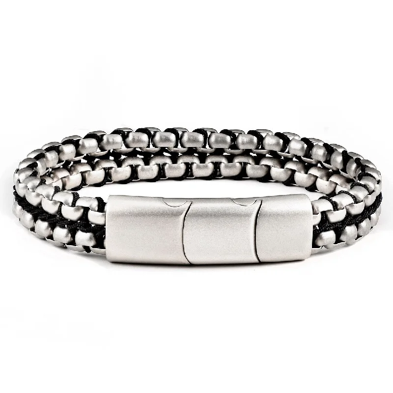 Wide-tier bracelet-Matte Steel Double Row Box Chain Bracelet (11mm) - 8" + 0.5" Ext.