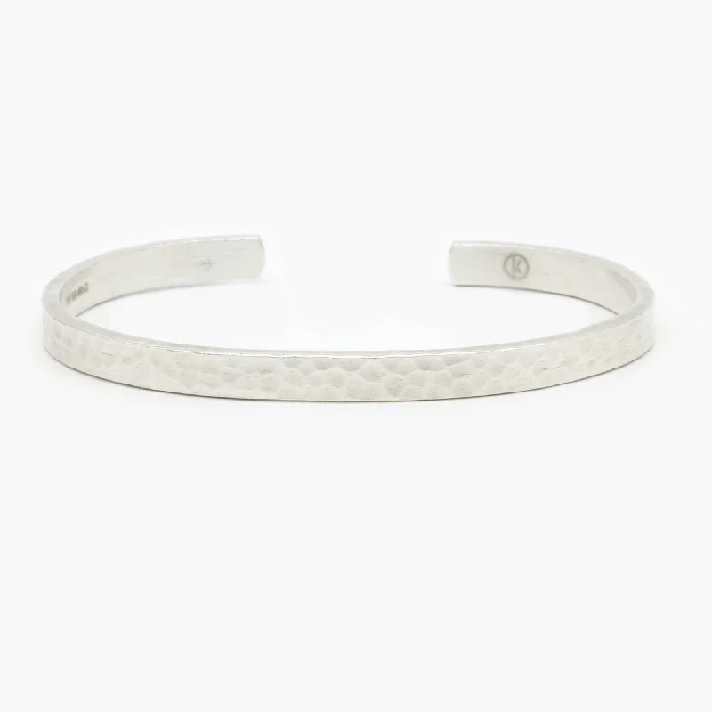 Inscribed initial bracelet-Maxi "Azulik" Hammered Silver Bangle