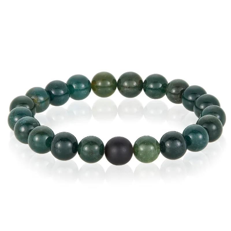 Shimmering quartz bracelet-Men's Agate and Matte Onyx Stone Beaded Stretch Bracelet (10mm)