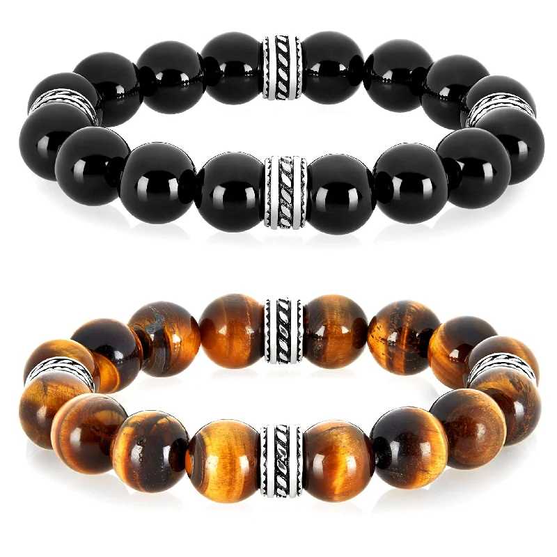 High cabochon bracelet-Men's Stainless Natural Gemstone Bead Bracelet (12 mm)