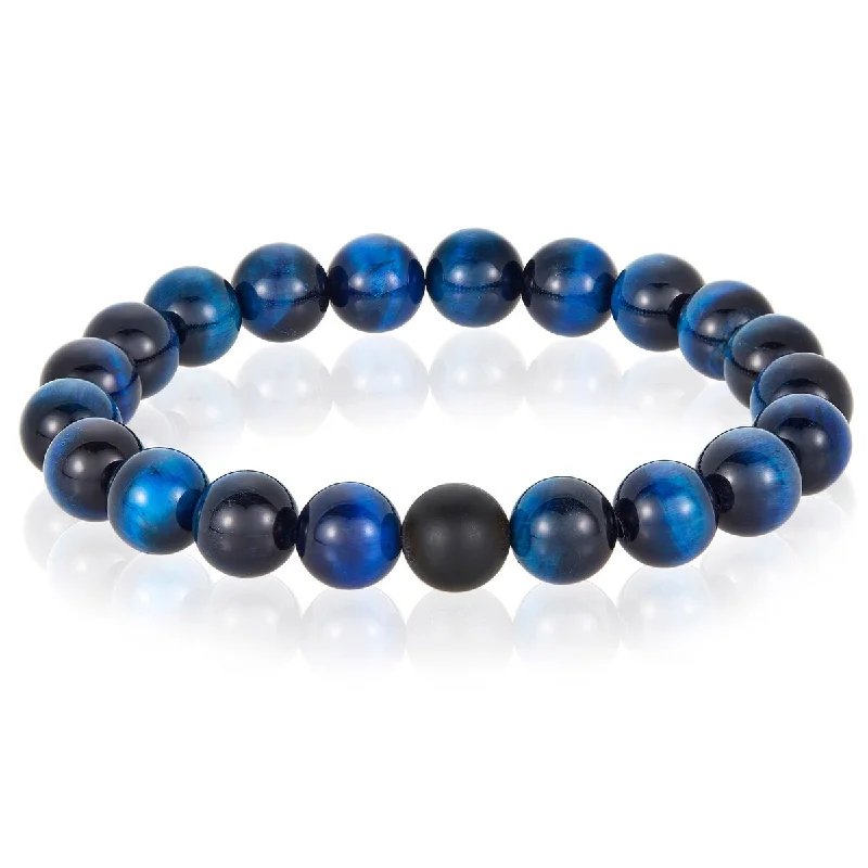 Vivid emerald bracelet-Men's Tiger's Eye and Matte Onyx Stone Beaded Stretch Bracelet (10mm)